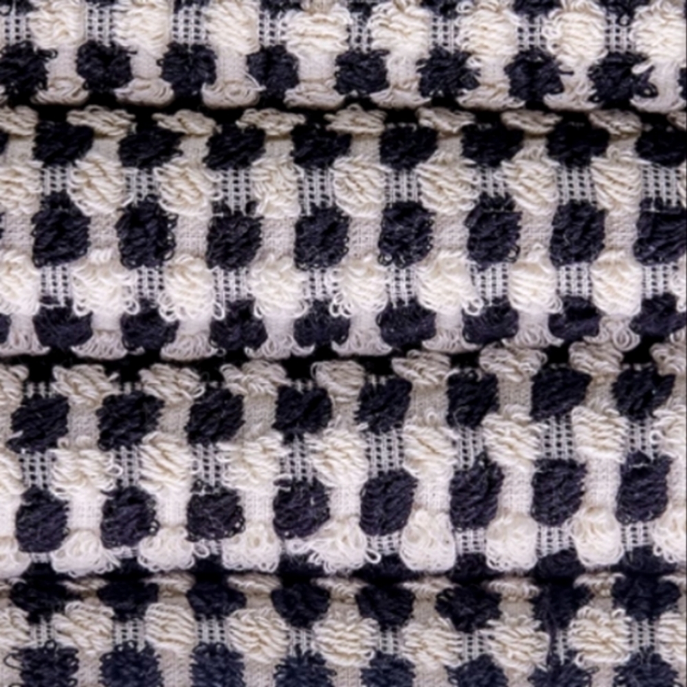 Turkish Spa Hair Peshtemal XL Hand Towel Black Natural White Pom Pom Houndstooth